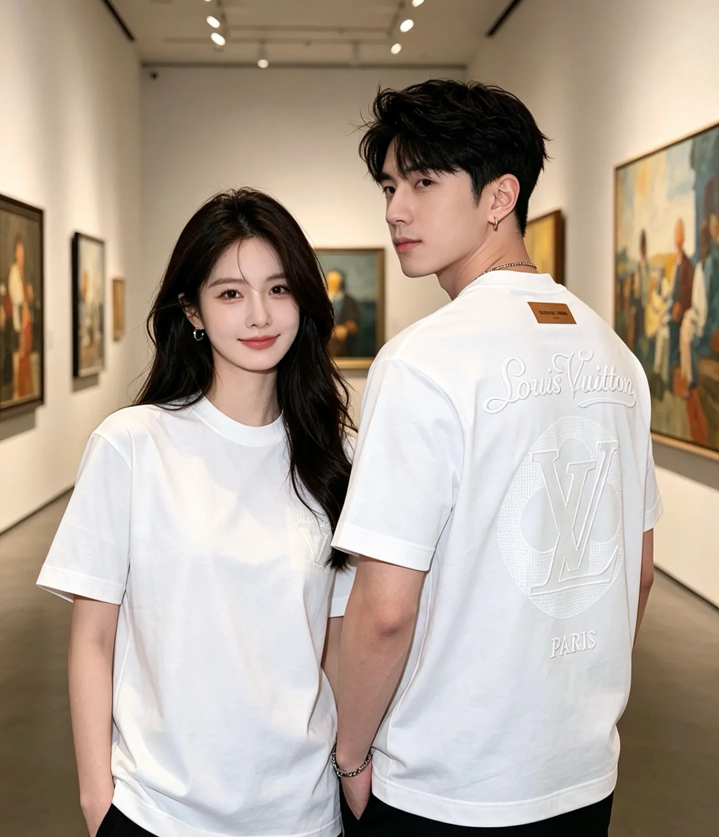 Louis Vuitton/Louis Vuitton hollow tatami embroidered round neck short sleeves on the back